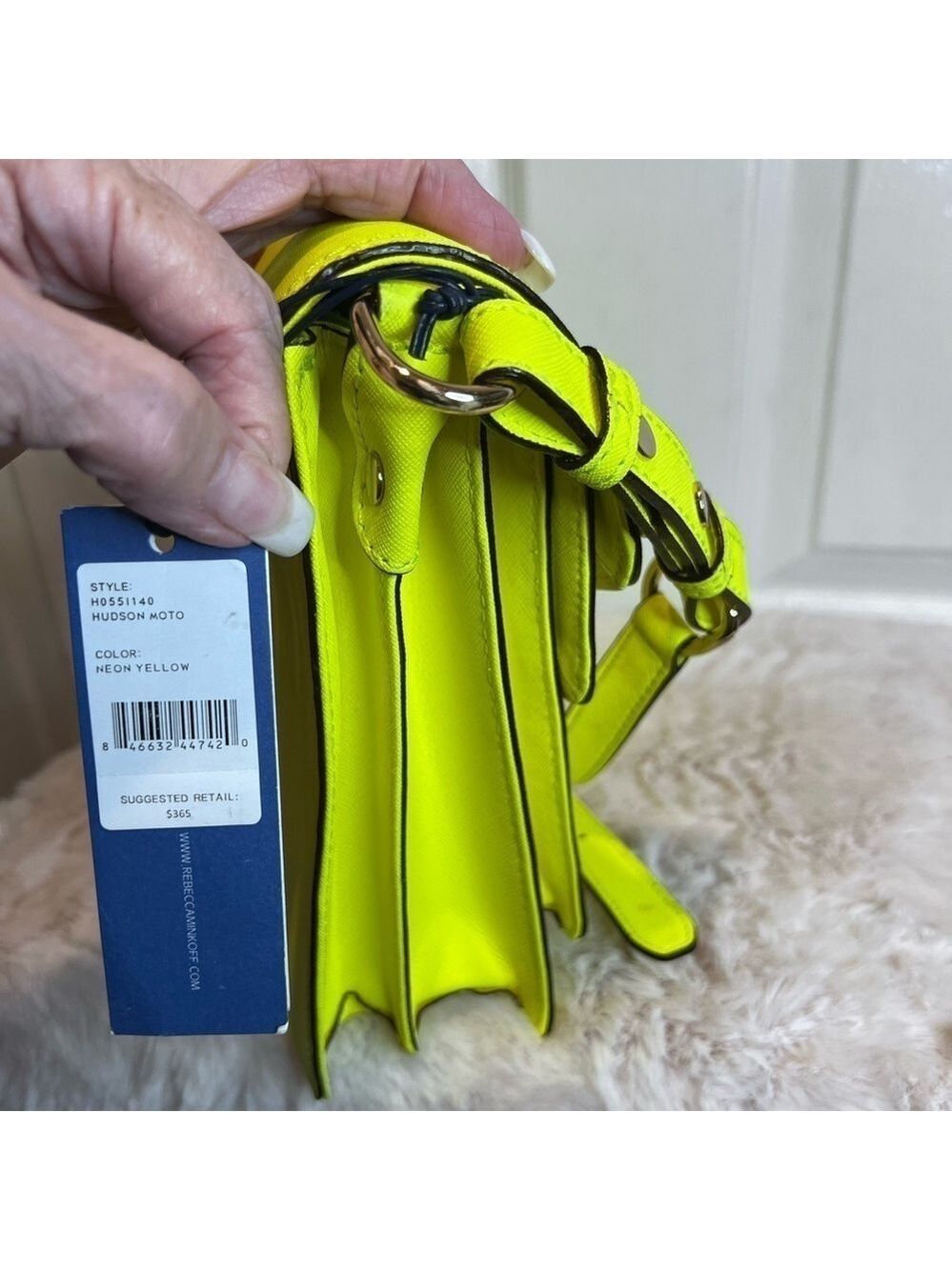 REBECCA MINKOFF HUDSON MOTO LEATHER NEON MARIGOLD BAG - Picture 9 of 16